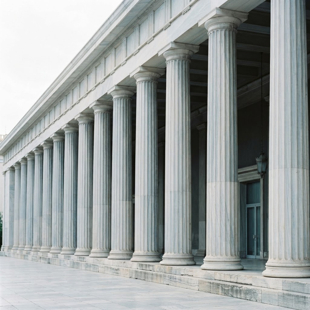 Neoclassical marble columns of a government building